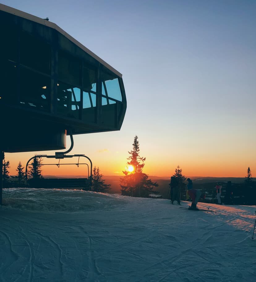 Sunset at lift station in ski resort